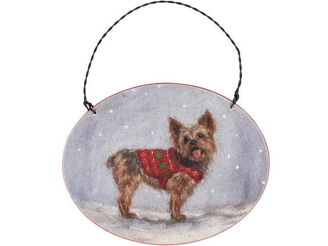 Primitives By Kathy Cozy Yorkie with Sweater Wooden Christmas Ornament