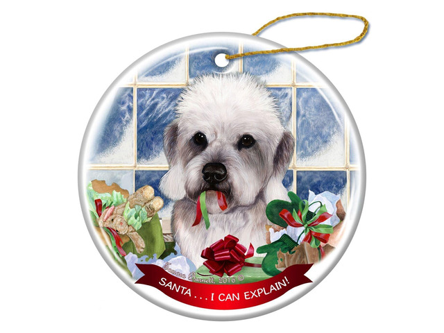 Dandie Dinmont Dog Porcelain Hanging Ornament Pet Gift Santa I Can Explain!