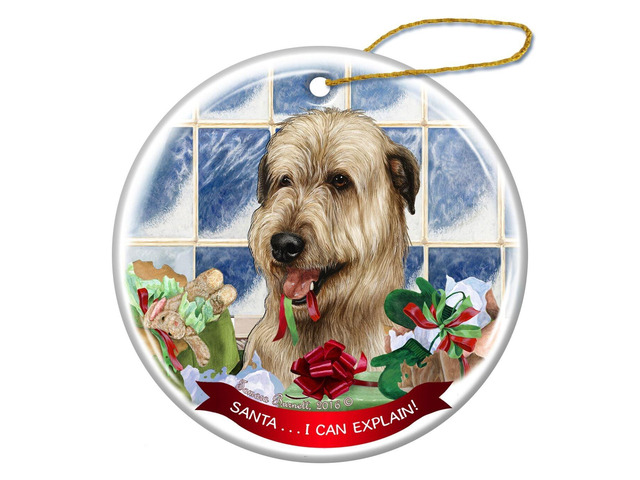 Wheaten Irish Wolfhound Dog Porcelain Ornament Pet Gift 'Santa.. I Can Explain!