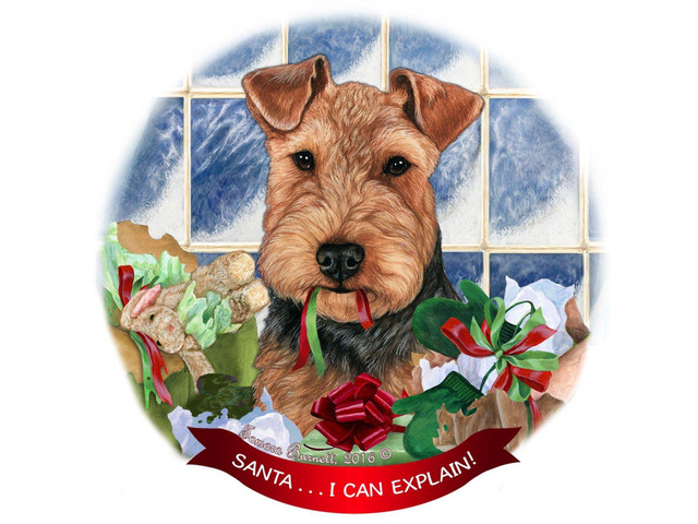 Black and Tan Welsh Terrier Dog Porcelain Ornament 'Santa.. I Can Explain!