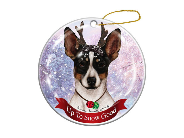 Holiday Pet Gifts Rat Terrier Tri Cropped Dog Porcelain Christmas Ornament
