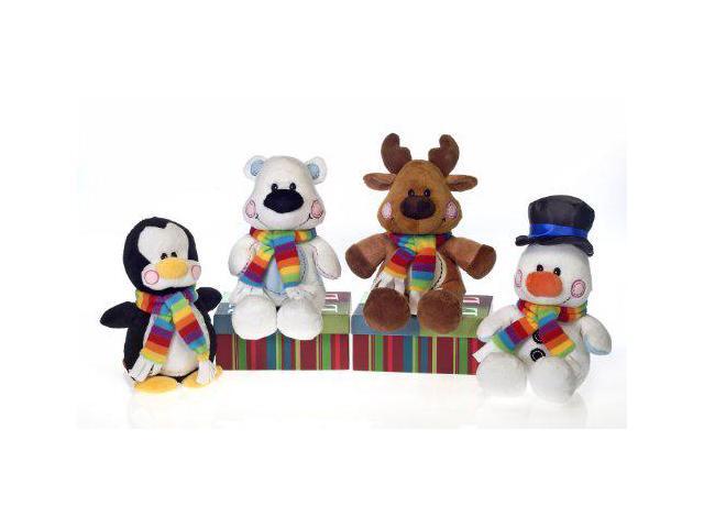 Set of 4 Medium Christmas Plush Stuffed Animal Pals 8' by Fiesta
