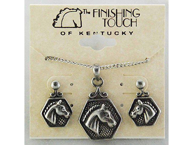 Finishing Touch Horse Head Earrings and Necklace Set - Antique Silver Finish