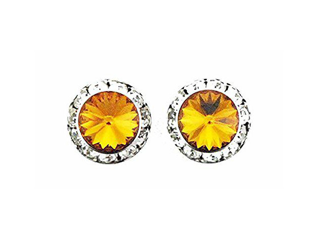 Finishing Touch Large Crystal Stone Show Earrings - Gold Topaz - Silver Finish