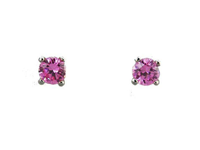 Finishing Touch Small Crystal CZ Show Earrings - Pink - Silver Finish