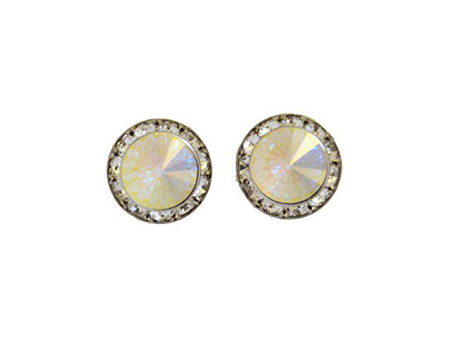 Finishing Touch Rivoli Stone Show Earrings Clear Aurora Borealis Silver Finish