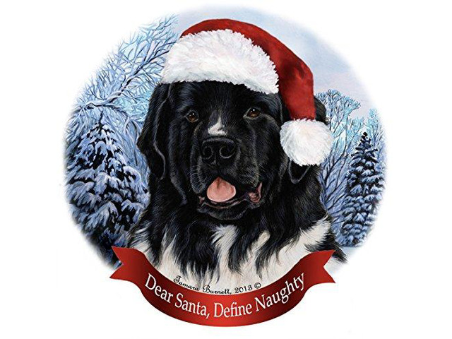 Holiday Pet Gifts Landseer Newfoundland Santa Hat Dog Porcelain Ornament