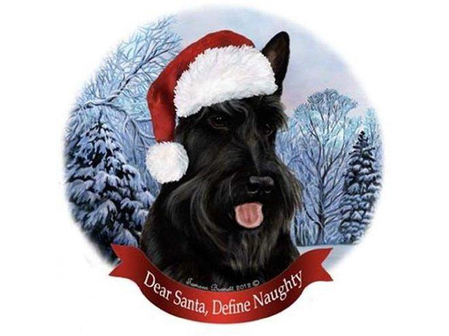 Scottish Terrier Dog Santa Hat Christmas Ornament Porcelain China USA-made