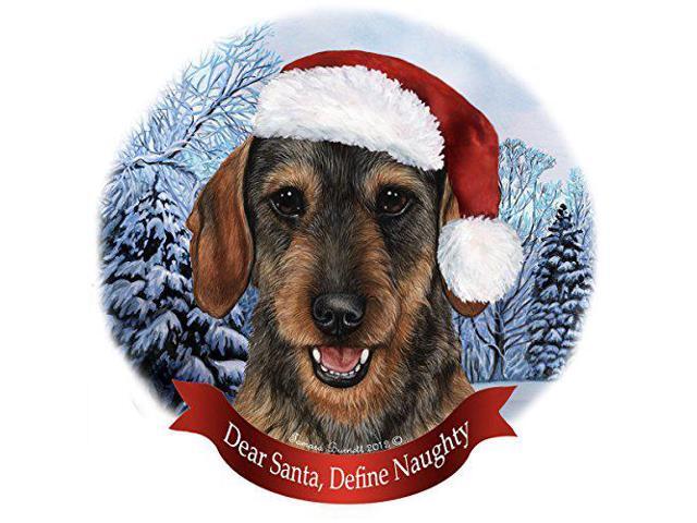 Holiday Pet Gifts Dachshund Wire Wild Boar Santa Hat Dog Porcelain Ornament