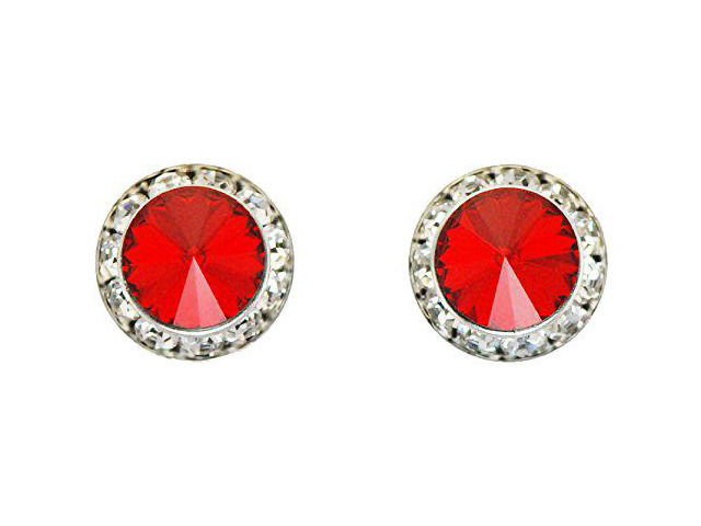Finishing Touch Large Crystal Stone Show Earrings Light Siam Red - Silver Finish