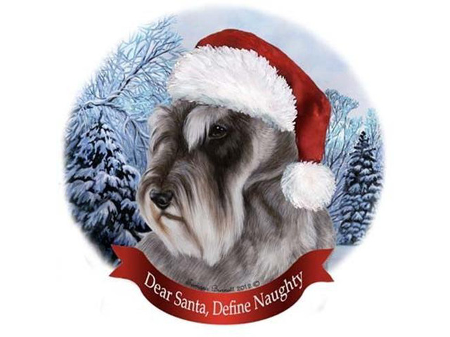 Schnauzer Cropped Dog Santa Hat Christmas Ornament Porcelain China USA-made