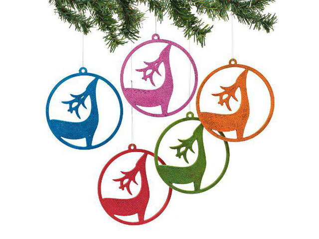 Dept 56 Velvet Reindeer Wooden Flat Ornaments with Glitter, Set of 5