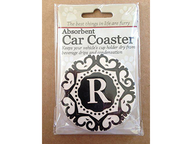 ES Pets Absorbent Stoneware Car Cup Holder Coaster, Initial R