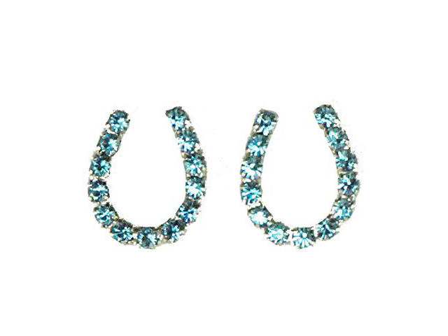 Finishing Touch Crystal Horseshoe Earrings - Aqua Swarovski, Imitation Rhodium