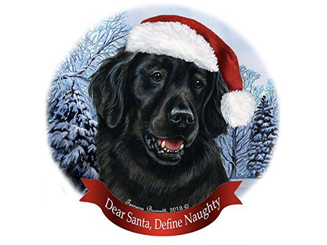 Holiday Pet Gifts Flat Coated Retriever Santa Hat Dog Porcelain Ornament