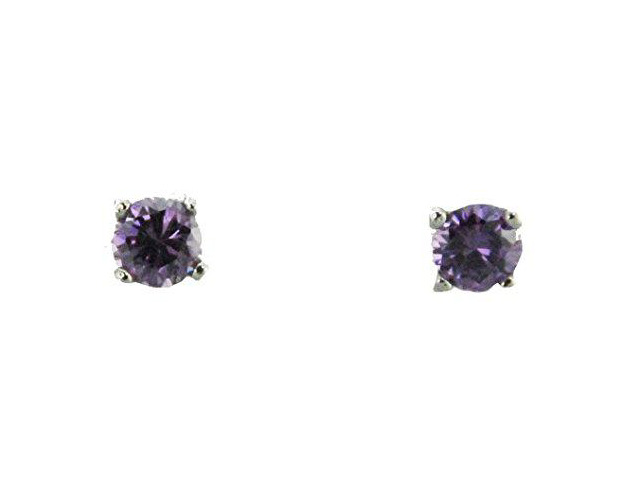 Finishing Touch Small Crystal CZ Show Earrings - Purple Amethyst - Silver Finish