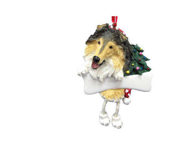 Collie Ornament with Unique 'Dangling Legs' Hand Painted and Easily Personalized