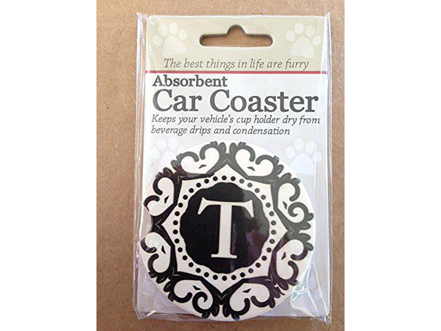 ES Pets Absorbent Stoneware Car Cup Holder Coaster, Initial T