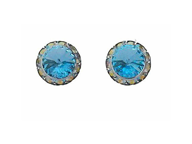 Finishing Touch Large Crystal Stone Show Earrings - Aqua - Silver Finish