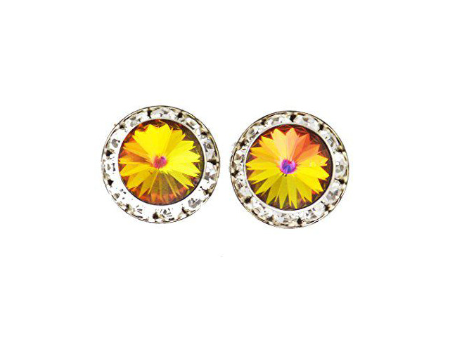 Finishing Touch Large Rivoli Stone Show Earrings - Volcano Amber- Silver Finish