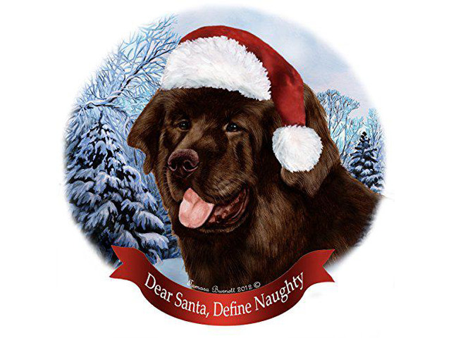 Holiday Pet Gifts Chocolate Newfoundland Santa Hat Dog Porcelain Ornament