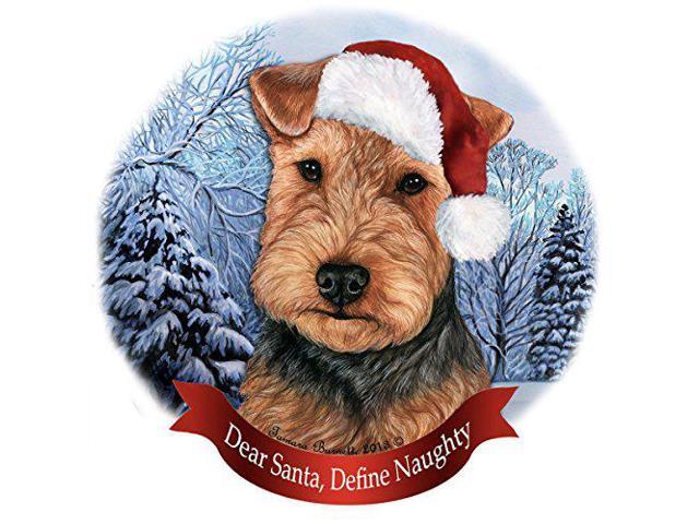 Holiday Pet Gifts Welsh Terrier (Black and Tan) Santa Hat Dog Porcelain Ornament