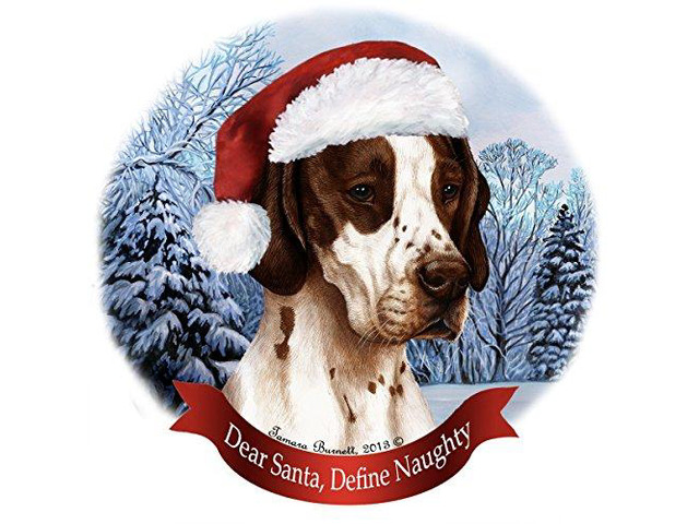 Holiday Pet Gifts English Pointer Brown Santa Hat Dog Porcelain Ornament