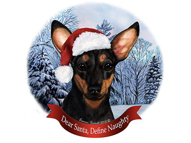 Holiday Pet Gifts Chiweenie Black and Tan Santa Hat Dog Porcelain Ornament