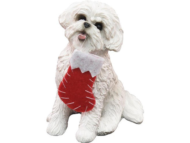 Sandicast Bichon Frise with Stocking Christmas Ornament by Sandicast