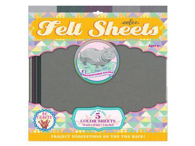Hippopotamus Colors Gray Felt Sheets, 5 sheets, by eeBoo