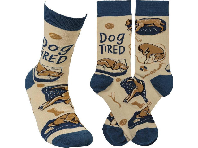 Primitives by Kathy Cotton Nylon Spandex Novelty Socks - Dog Tired