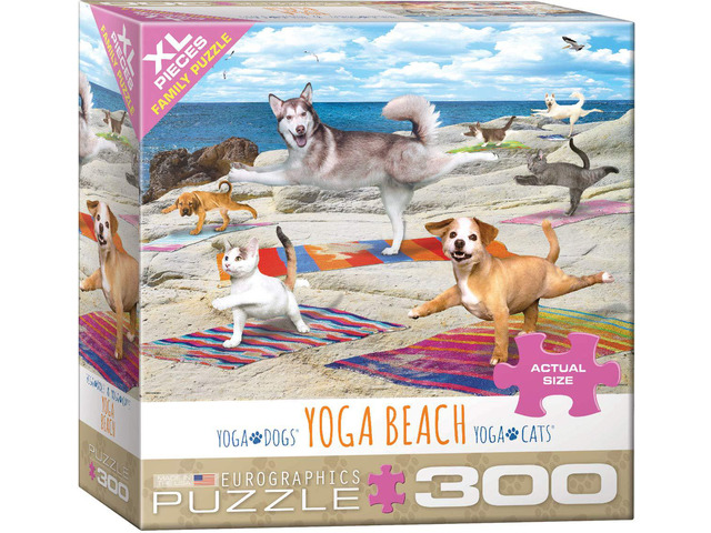 EuroGraphics Dogs and Cats Yoga Beach Jigsaw Puzzle (300-Piece)