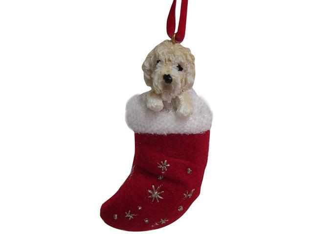 Cream Labradoodle Christmas Stocking Ornament 'Santa's Little Pals'