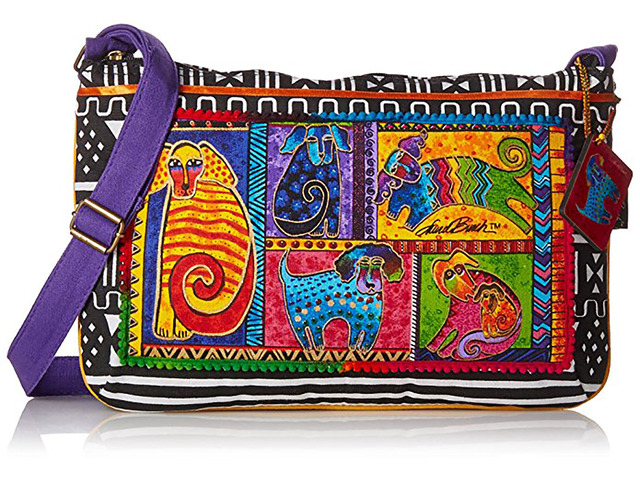 Laurel Burch Medium Crossbody Zipper Top 15 x 10-Inch, Dog Tails Patchwork