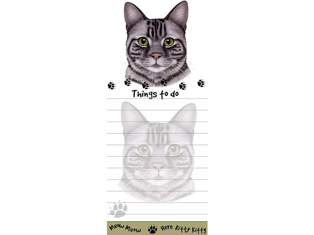 'Gray Tabby Cat Magnetic List Pads' Uniquely Shaped Sticky Notepad