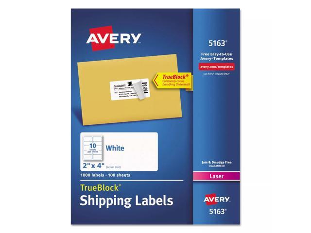 Avery Shipping Labels with TrueBlock Technology Laser 2 x 4 White 1000/Box 5163