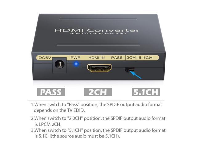 HDMI Audio Extractor, HDMI to HDMI and Optical Toslink SPDIF and RCA(L/R) Stereo Analog Outputs Converter for PS3 PS4 Xbox STB Apple TV Amazon Fire...