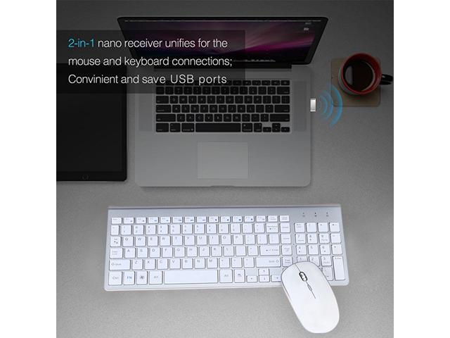 Wireless Keyboard and Mouse Combo, E168 2.4GHz Full-Size Compact Wireless Mouse Keyboard with Number Pad for Laptop/PC- Round Keycaps (White)