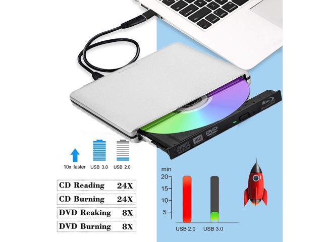 Aluminum External Blu Ray CD DVD Drive 3D, USB 3.0 and Type USB C Bluray DVD CD RW Row Burner Player Compatible for MacBook OS Windows 7 8 10 PC...