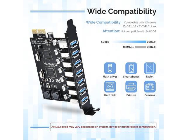 ESTONE PCIE USB 3.0 Card 7 Ports PCI Expree to USB Expansion Card Super Speed 5Gbps PCI-e USB3.0 Hub Controller Adapter for Windows 11/10/8/7/XP/Vista