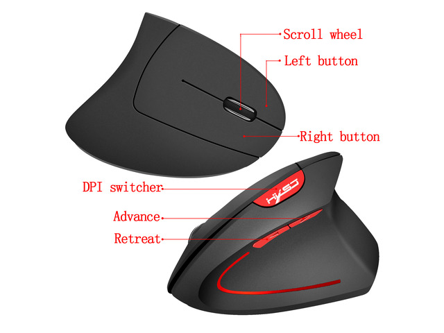 HXSJ Wireless Mouse Optical 2.4G Mouse Ergonomics 800/1600/2400Dpi Wrist Treatment Vertical Mouse For PC Laptop Desktop-Black