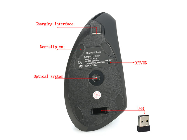 HXSJ Wireless Mouse Optical 2.4G Mouse Ergonomics 800/1600/2400Dpi Wrist Treatment Vertical Mouse For PC Laptop Desktop-Black