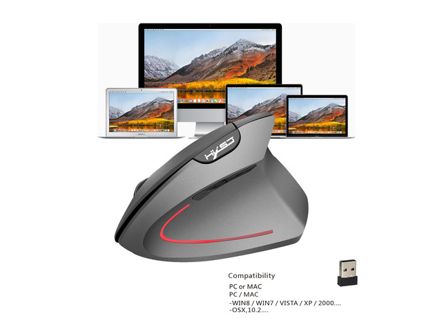 HXSJ Wireless Mouse Optical 2.4G Mouse Ergonomics 800/1600/2400Dpi Wrist Treatment Vertical Mouse For PC Laptop Desktop (Battery Included)-Gray