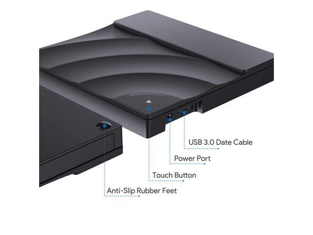 ESTONE CD/DVD External Drive with USB3.0 and Type-C Interface, CD-ROM/DVD-RM Reader and Writer with Touch Sensitive Button, Streamlined...