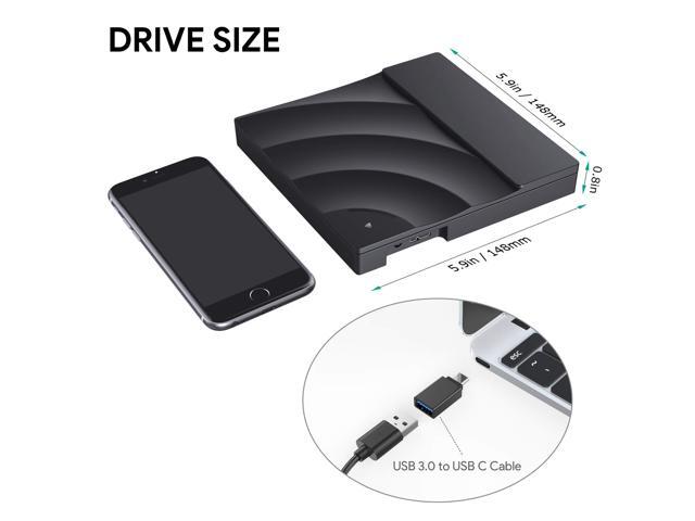 ESTONE CD/DVD External Drive with USB3.0 and Type-C Interface, CD-ROM/DVD-RM Reader and Writer with Touch Sensitive Button, Streamlined...