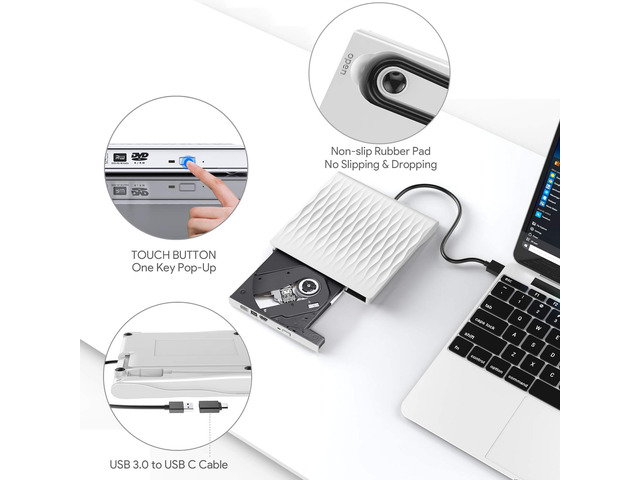 ESTONE External CD Drive Type C USB 3.0 Portable CD DVD +/-RW Drive Slim DVD/CD ROM Rewriter Burner Writer Compatible with Laptop Desktop PC...