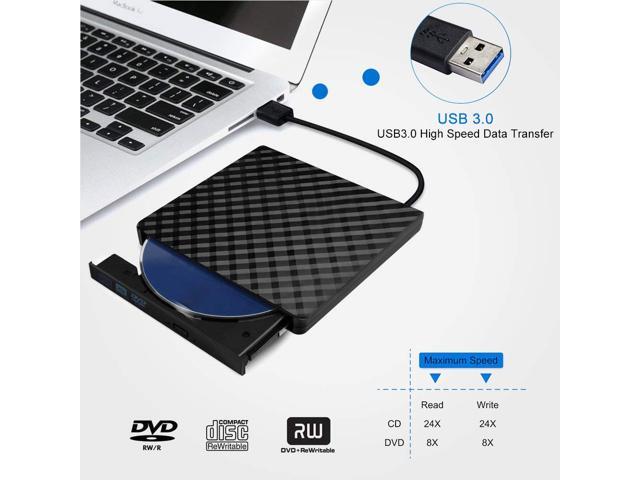 ESTONE USB 3.0 Slim External CD DVD ROM Drive Writer Reader Burner, 100% New Core High Speed Data Transfer External DVD Drive for Laptop Mac PC...