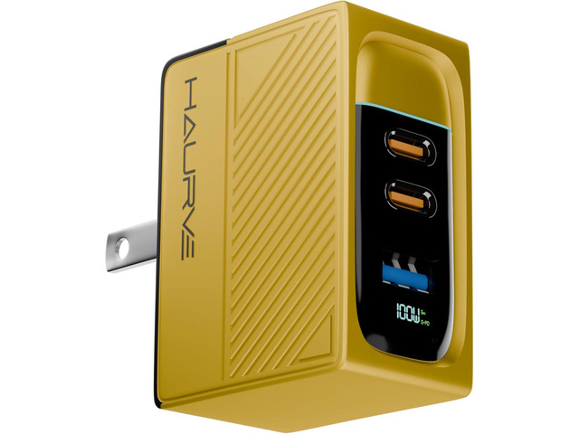 Haurve 100W 3-in-1 GaN Fast Charger, USB-C PD & USB-A QC Wall Adapter with Foldable Plug, Multiport Power Supply for Laptop, Tablet, Phone, Compact...