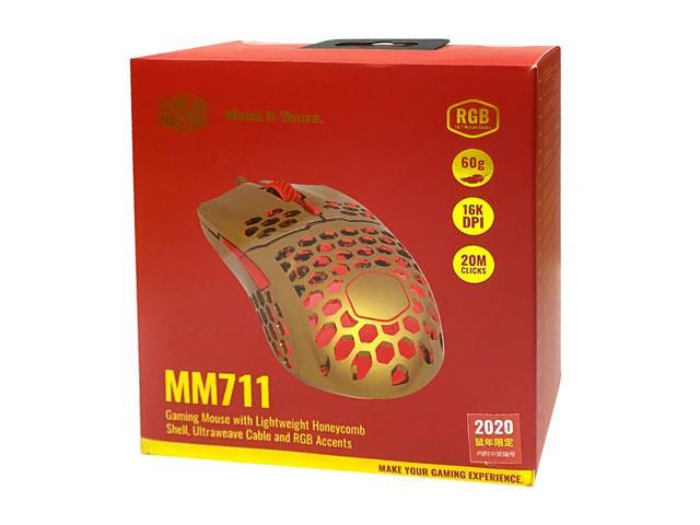 Cooler Master MM711 RGB Gaming Mouse (2020 Gold Red Limited Edition) - 60g Lightweight, Honeycomb Shell, Ultraweave Cable, Pixart 3389 16000 DPI...