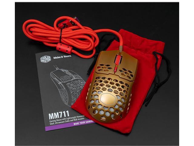 Cooler Master MM711 RGB Gaming Mouse (2020 Gold Red Limited Edition) - 60g Lightweight, Honeycomb Shell, Ultraweave Cable, Pixart 3389 16000 DPI...
